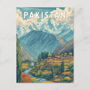 Pakistan Illustration Travel Art Vintage Postcard