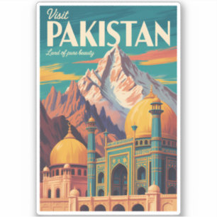 Pakistan Landscape Illustration Travel Art Vintage