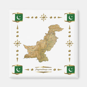 Pakistan Map + Flags Magnet