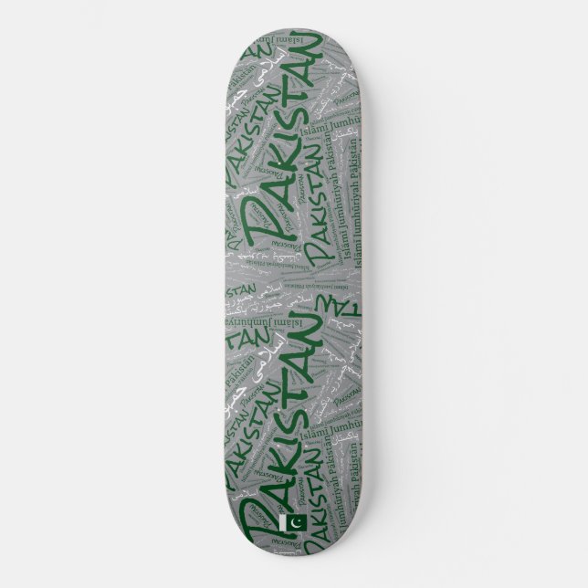 Pakistan National Pride Wordcloud Skateboard (Front)