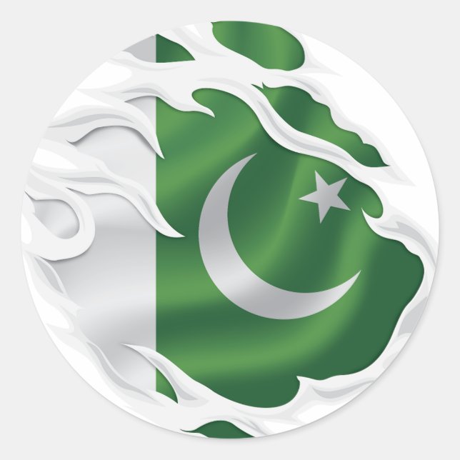 Pakistan Ripped Flag Classic Round Sticker (Front)