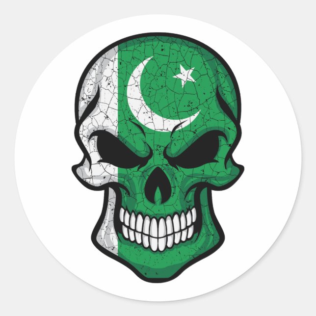 Pakistan Smiling Skull Flag Classic Round Sticker (Front)