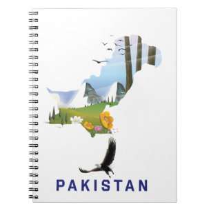 Pakistan travel poster map notebook