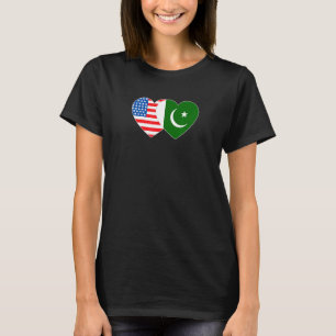 Pakistan&USA Flag Twin Heart for Pakistani America T-Shirt