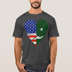 Pakistan USA Heart American Flag Pakistani Flag T-Shirt