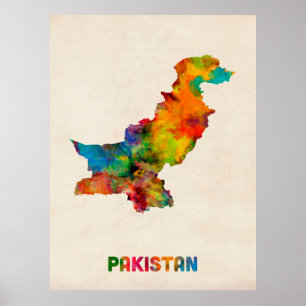 Pakistan Watercolor Map Poster