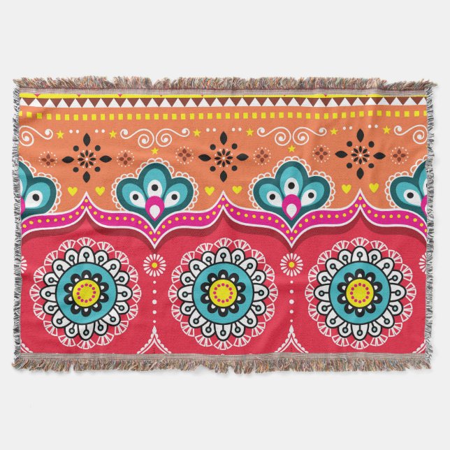 Pakistani Truck Art: Colourful Throw Blanket (Front)