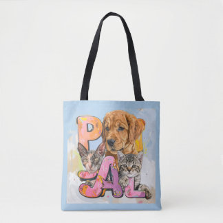 Pal Dog and Cats Plus Personalize Name  Tote Bag