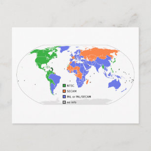 PAL NTSC SECAM TV World Map Postcard