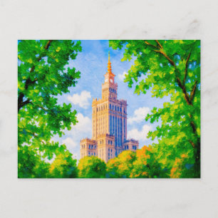 Palace of Culture Warsaw - oil painting with folia Holiday Postcard