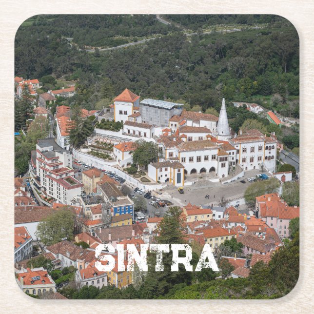 Palace of Sintra from above in Sintra, Portugal Square Paper Coaster (Front)