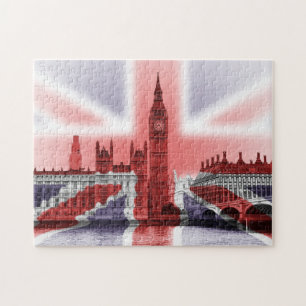 Palace of Westminster wrapped with Union Jack flag Jigsaw Puzzle