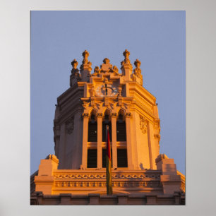 Palacio de Communicaciones, tower detail, sunset Poster