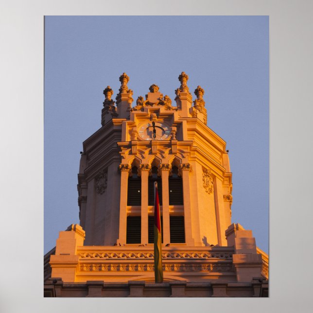 Palacio de Communicaciones, tower detail, sunset Poster (Front)