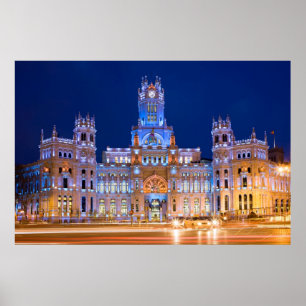 Palacio de Comunicaciones at Night in Madrid Poster