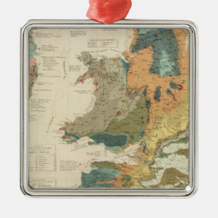 Palaeontological map British Islands Metal Tree Decoration
