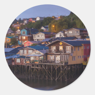 Palafito stilt houses, elevated view classic round sticker