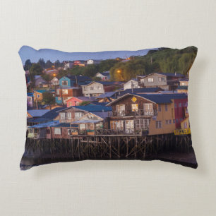 Palafito stilt houses, elevated view decorative cushion