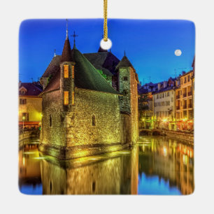 Palais de l'Ile jail and canal in Annecy old city, Ceramic Tree Decoration