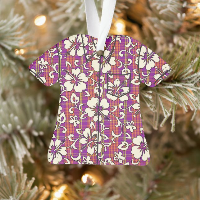 Palaka Pareau Hawaiian Check Hibiscus Aloha Shirt Ornament (Tree)