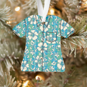 Palaka Pareau Hawaiian Check Hibiscus Aloha Shirt Ornament