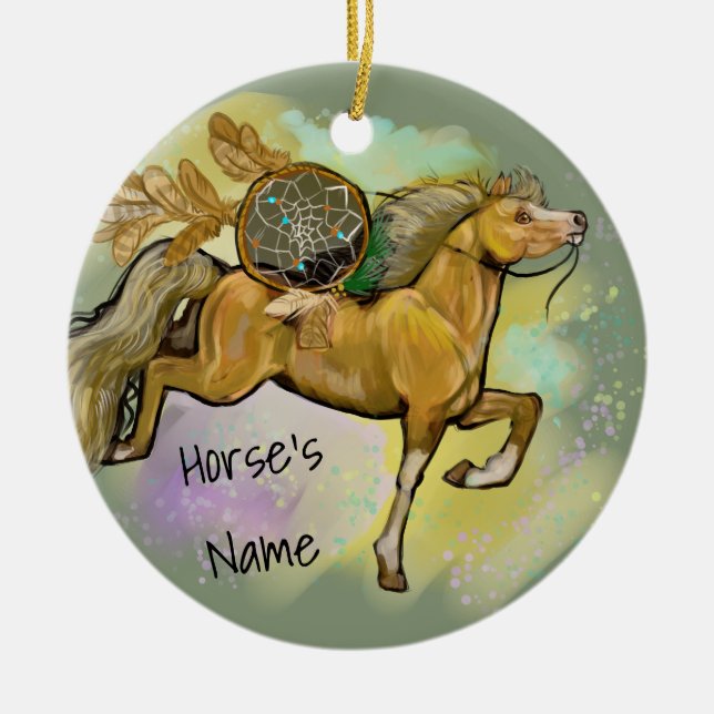 Palamino Dreamcatcher Horse Ceramic Ornament (Front)