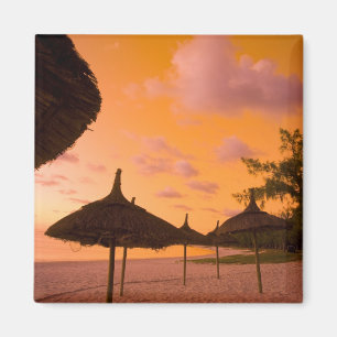 Palapa style beach huts at sunrise, Belle Mare 2 Magnet