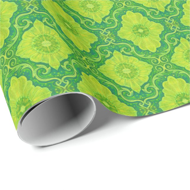 "Palatial floral" bohemian pattern yellow & green Wrapping Paper (Roll Corner)