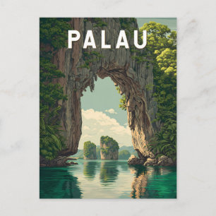 Palau Illustration Travel Art Vintage Postcard