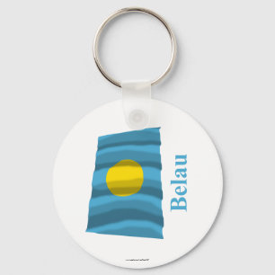 Palau Waving Flag with Name in Palauan Key Ring