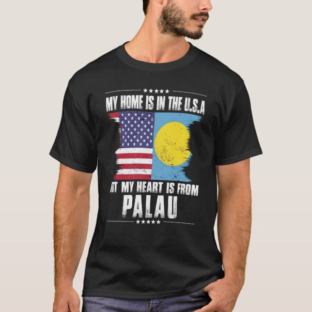 Palauan American Patriot Grown Proud Home Heart US T-Shirt (Front)