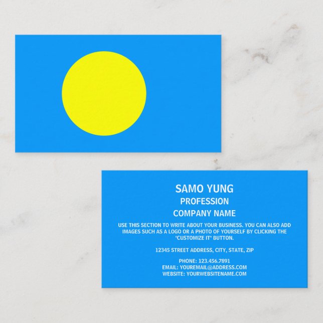 Palauan Flag, Flag of Palau Business Card (Front/Back)