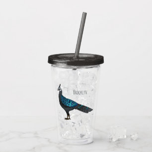 Palawan peacock pheasant bird cartoon illustration acrylic tumbler
