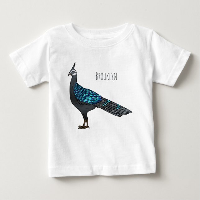 Palawan peacock pheasant bird cartoon illustration baby T-Shirt (Front)