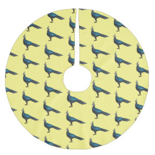 Palawan peacock pheasant bird cartoon illustration brushed polyester tree skirt