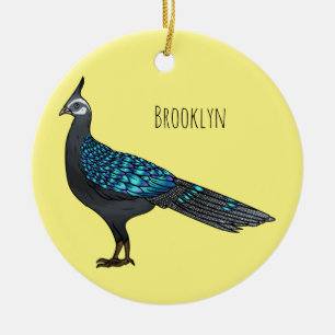 Palawan peacock pheasant bird cartoon illustration ceramic ornament