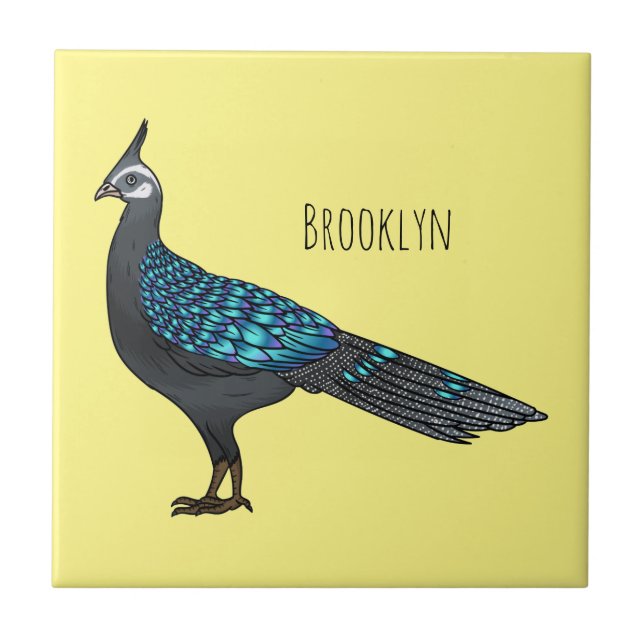 Palawan peacock pheasant bird cartoon illustration ceramic tile (Front)