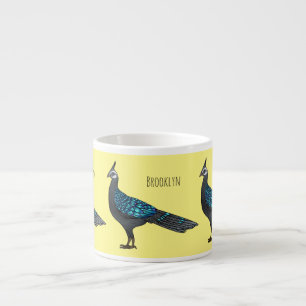 Palawan peacock pheasant bird cartoon illustration espresso cup