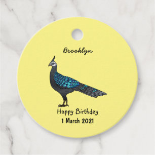 Palawan peacock pheasant bird cartoon illustration favour tags
