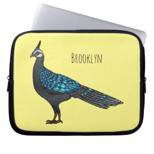 Palawan peacock pheasant bird cartoon illustration laptop sleeve
