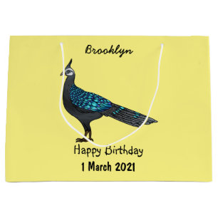 Palawan peacock pheasant bird cartoon illustration large gift bag