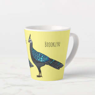 Palawan peacock pheasant bird cartoon illustration latte mug