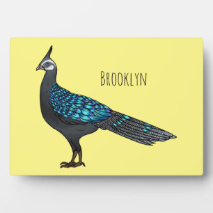 Palawan peacock pheasant bird cartoon illustration plaque