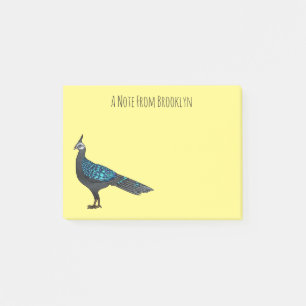 Palawan peacock pheasant bird cartoon illustration post-it notes