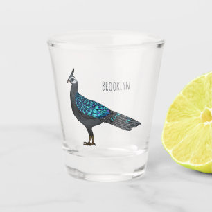 Palawan peacock pheasant bird cartoon illustration shot glass