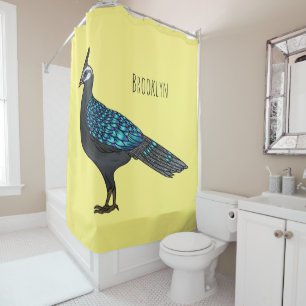 Palawan peacock pheasant bird cartoon illustration shower curtain