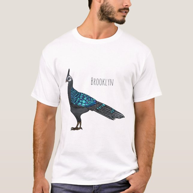 Palawan peacock pheasant bird cartoon illustration T-Shirt (Front)