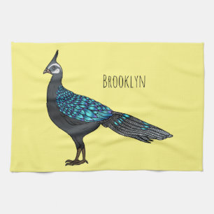 Palawan peacock pheasant bird cartoon illustration tea towel