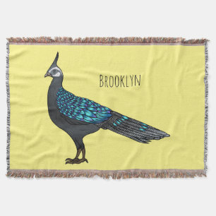 Palawan peacock pheasant bird cartoon illustration throw blanket