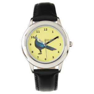 Palawan peacock pheasant bird cartoon illustration watch
